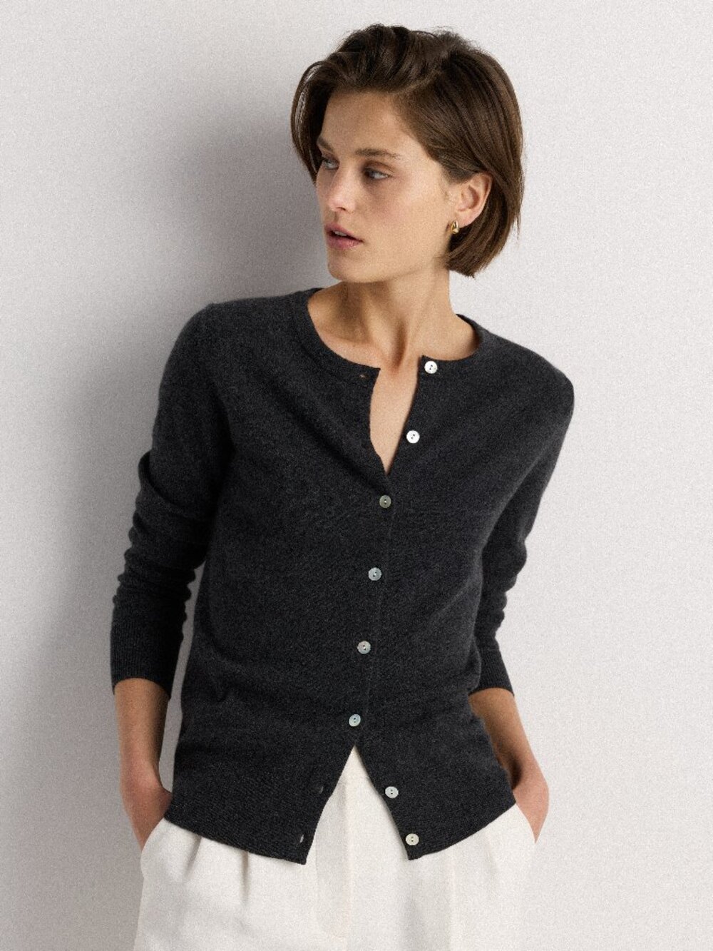 Mongolian Cashmere Cardigan Sweater in Charcoal